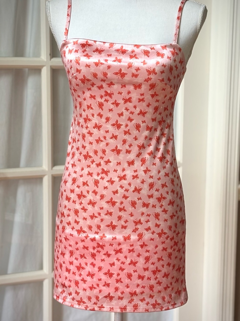 Urban Outfitters Butterfly Print Satin Mini Dress Small Pink Coquette Y2K